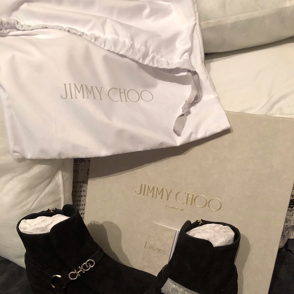 JIMMY CHOO 40MM MALIN SUEDE BOOTIE BLACK/CRYSTAL - Picture 2 of 9